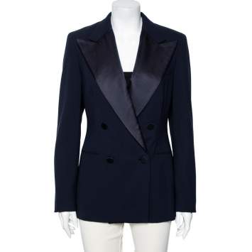 Pre Owned Ralph Lauren Purple Label Navy Blue Wool Double Breasted Tuxedo Jacket M