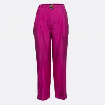 Pre Owned Ralph Lauren Purple Label Pink Silk Belted Trousers M