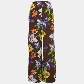 Pre Owned Ralph Lauren Purple Label Multicolor Floral Print Crepe Wide-Leg Pants S
