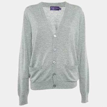Pre Owned Ralph Lauren Purple Label Grey Cashmere Button Front Cardigan M