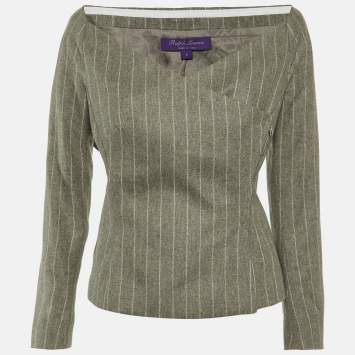 Pre Owned Ralph Lauren Purple Label Grey Helene Chalk-Stripe Wool Flannel Jacket M