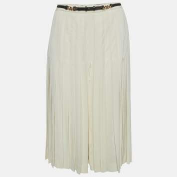 Pre Owned Ralph Lauren Purple Label Off-White Silk Blend Pleated Culottes M