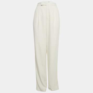 مملوكة مسبقًا Ralph Lauren Purple Label White Crepe Side Stripe Trousers S