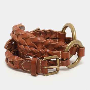 Ralph Lauren Brown Braided Leather Buckle Waist Belt M
