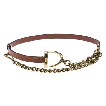 Pre Owned Ralph Lauren Brown Leather Vachetta Stirrup Chain Belt