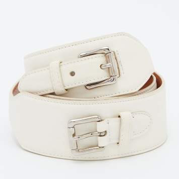 Pre Owned Ralph Lauren Cream Leather Buckle Waist Belt 80CM