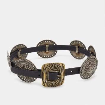 Pre Owned Ralph Lauren Black Leather Crest Embellished Belt S