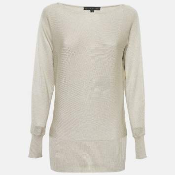 Pre Owned Ralph Lauren Beige Lurex Rib Knit Sweater S