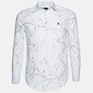Pre Owned Ralph Lauren White Printed Cotton Buttoned Down Shirt M