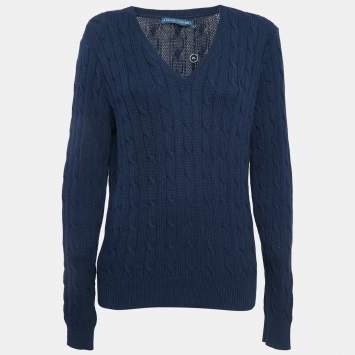 Pre Owned Ralph Lauren Hunter Navy Blue Cable Knit Sweater XL