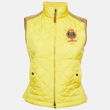 Pre Owned Ralph Lauren Yellow Suede Trim Synthetic Quilted Vest S