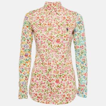 Pre Owned Ralph Lauren Multicolor Floral Cotton Knit Long Sleeve Shirt S
