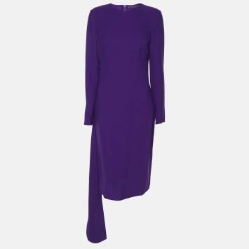 Pre Owned Ralph Lauren Purple Silk Belted Midi Dress M