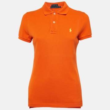 Pre Owned Ralph Lauren Orange Logo Embroidered Cotton Polo T-Shirt M