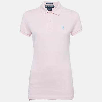 مملوكة مسبقًا Ralph Lauren Pink Logo Embroidered Cotton Skinny Polo T-Shirt M