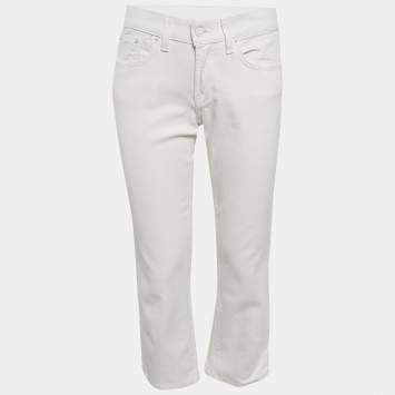 Pre Owned Ralph Lauren Black Label White Logo Embroidered Denim Jeans M Waist 28"
