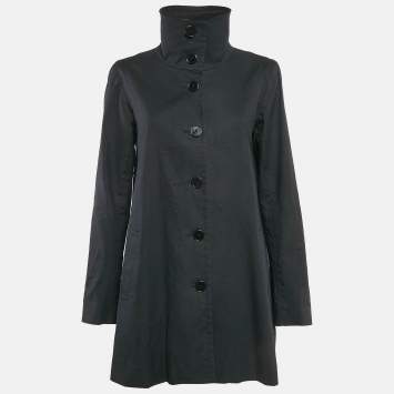 Pre Owned Ralph Lauren Black Cotton Single Breasted High Neck Coat M