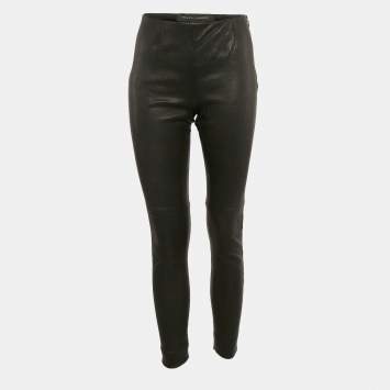 Pre Owned Ralph Lauren Black Leather Leggings M