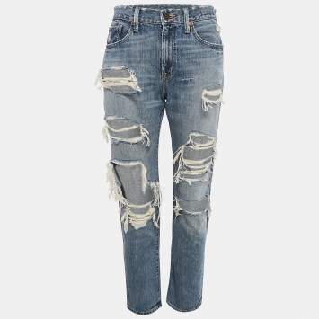 Pre Owned Ralph Lauren Blue Distressed Denim Low Waist Jeans M 33"
