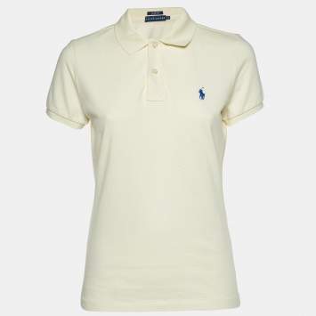 Pre Owned Ralph Lauren Cream Cotton Pique Polo T-Shirt L