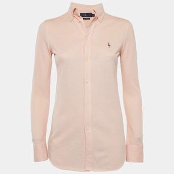 Pre Owned Ralph Lauren Light Orange Cotton Knit Button Front Shirt XS