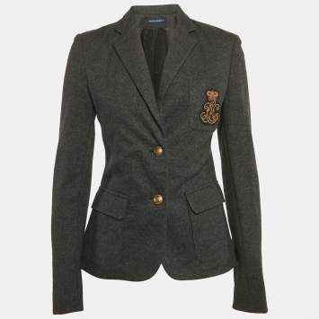 مملوكة مسبقًا Ralph Lauren Grey Felt Wool Crest Detail Blazer M