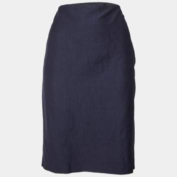 Pre Owned Ralph Lauren Navy Blue Wool & Linen Pencil Skirt M