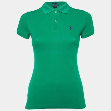 Pre Owned Ralph Lauren Green Logo Embroidered Cotton Skinny Polo T-Shirt XS