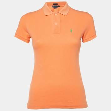 Pre Owned Ralph Lauren Orange Logo Embroidered Cotton Skinny Polo T-Shirt XS