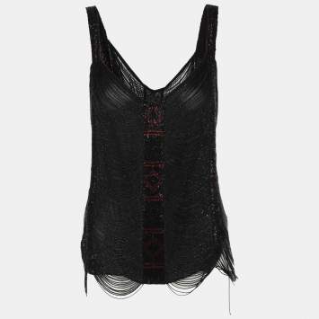 Pre Owned Ralph Lauren Black Silk Beads Embellished Top M