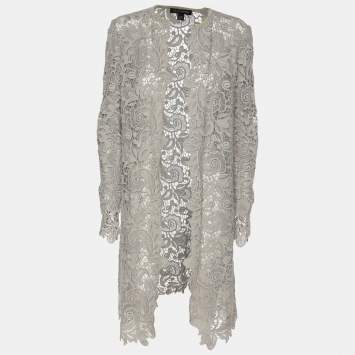 Pre Owned Ralph Lauren Grey Lace Front Open Long Shrug S