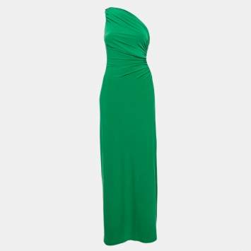 Pre Owned Lauren Ralph Lauren Evening Green Jersey Embellished One Shoulder Cocktail Dress S