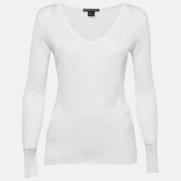 Pre Owned Ralph Lauren White Cotton Knit V-Neck Sweatshirt S