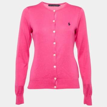 Pre Owned Ralph Lauren Sports Pink Cotton Button Front Cardigan M