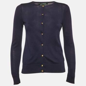 Ralph Lauren Navy Blue Cotton Button Front Cardigan XS