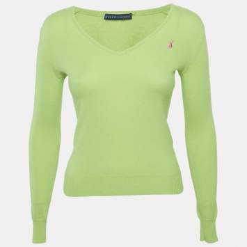 Ralph Lauren Light Green Cashmere V-Neck Long Sleeve Sweater S