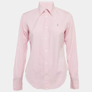 Pre Owned Ralph Lauren Pink Cotton Button Front Super Slim Fit L