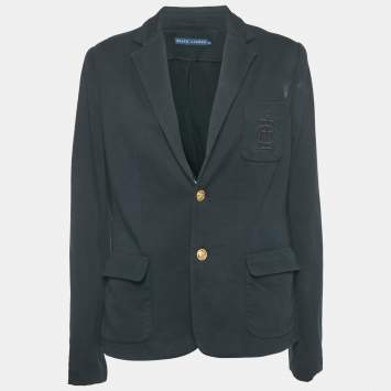 Pre Owned Ralph Lauren Navy Blue Embroidered Cotton Single-Breasted Blazer L