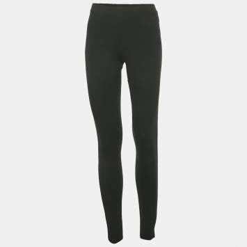 Pre Owned Ralph Lauren Black Embroidered Hem Jersey Leggings M