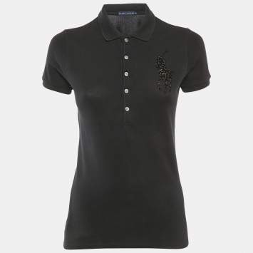 Pre Owned Ralph Lauren Black Beaded Logo Pique Polo T-Shirt M