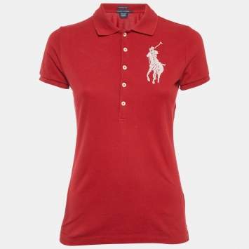 Pre Owned Ralph Lauren Red Logo Embroidered Skinny Fit Polo T-Shirt S