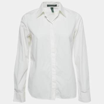Lauren Ralph Lauren Petite White Cotton Full Sleeve Shirt M 