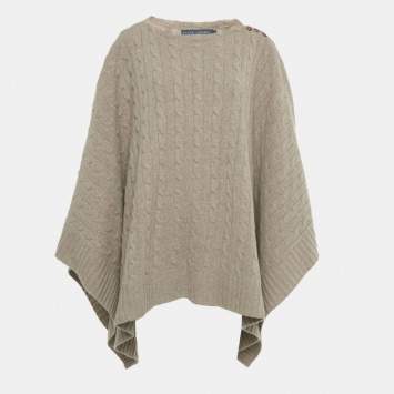 Pre Owned Ralph Lauren Taupe Cable Knit Poncho M/L