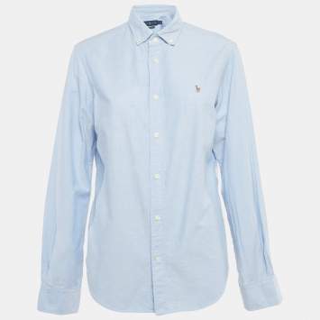 Pre Owned Ralph Lauren Blue Logo Embroidered Cotton Full Sleeve Shirt L 