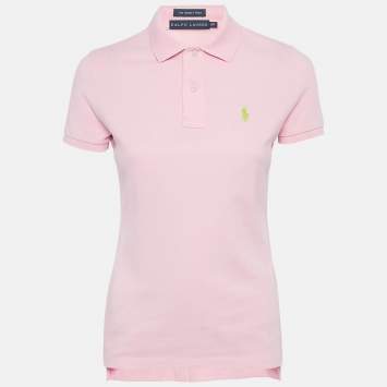 Pre Owned Ralph Lauren Pink Logo Embroidered Cotton Skinny Polo T-Shirt S 