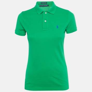 Pre Owned Ralph Lauren Green Logo Embroidered Cotton Skinny Polo T-Shirt S 