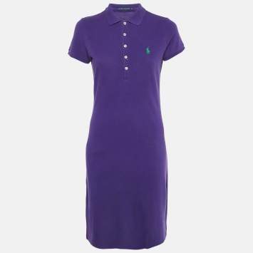 Pre Owned Ralph Lauren Purple Logo Embroidered Cotton Mini Polo T-Shirt Dress S