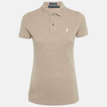 Pre Owned Ralph Lauren Brown Logo Embroidered Cotton Skinny Polo T-Shirt S 