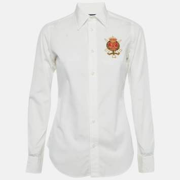 Pre Owned Ralph Lauren Sports White Logo Embroidered Cotton Tailored Shirt S