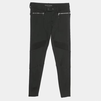 Pre Owned Ralph Lauren Black Zipper Detail Leggings S